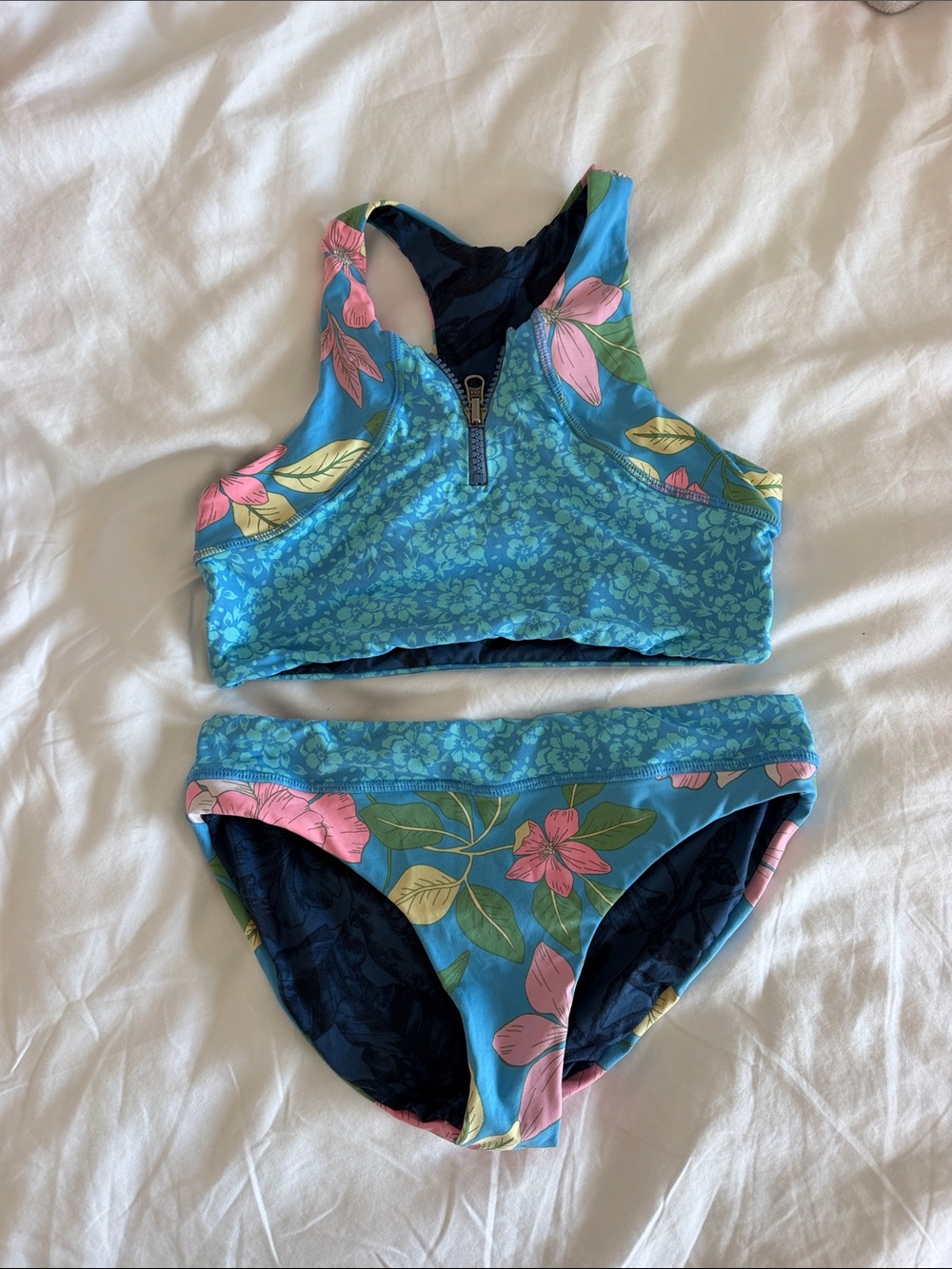Maaji Kids Blue Floral Two-Piece Swim Set with Front Zip